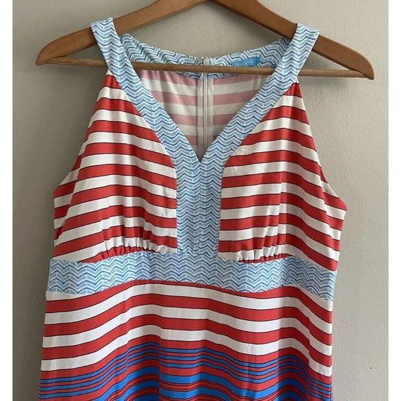 J.McLaughlin Maxi Dress Long Red Blue Cream Stripe Large L - Picture 2 of 6
